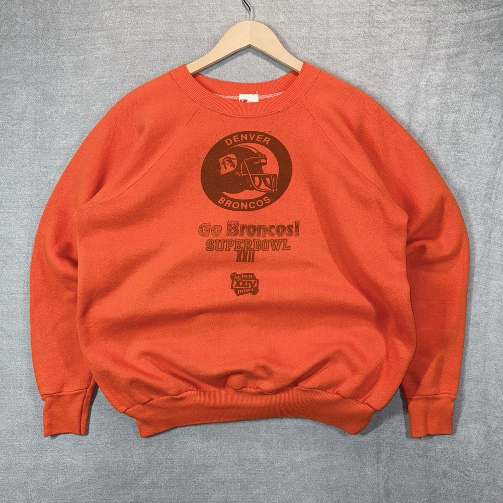 Vintage 80s ICU Sweatshirt Made‎ In USA XL Orange Denver Broncos Superbowl 22 24